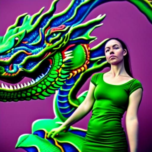 Blonde Girl Photographs Dragon in Fantasy Art