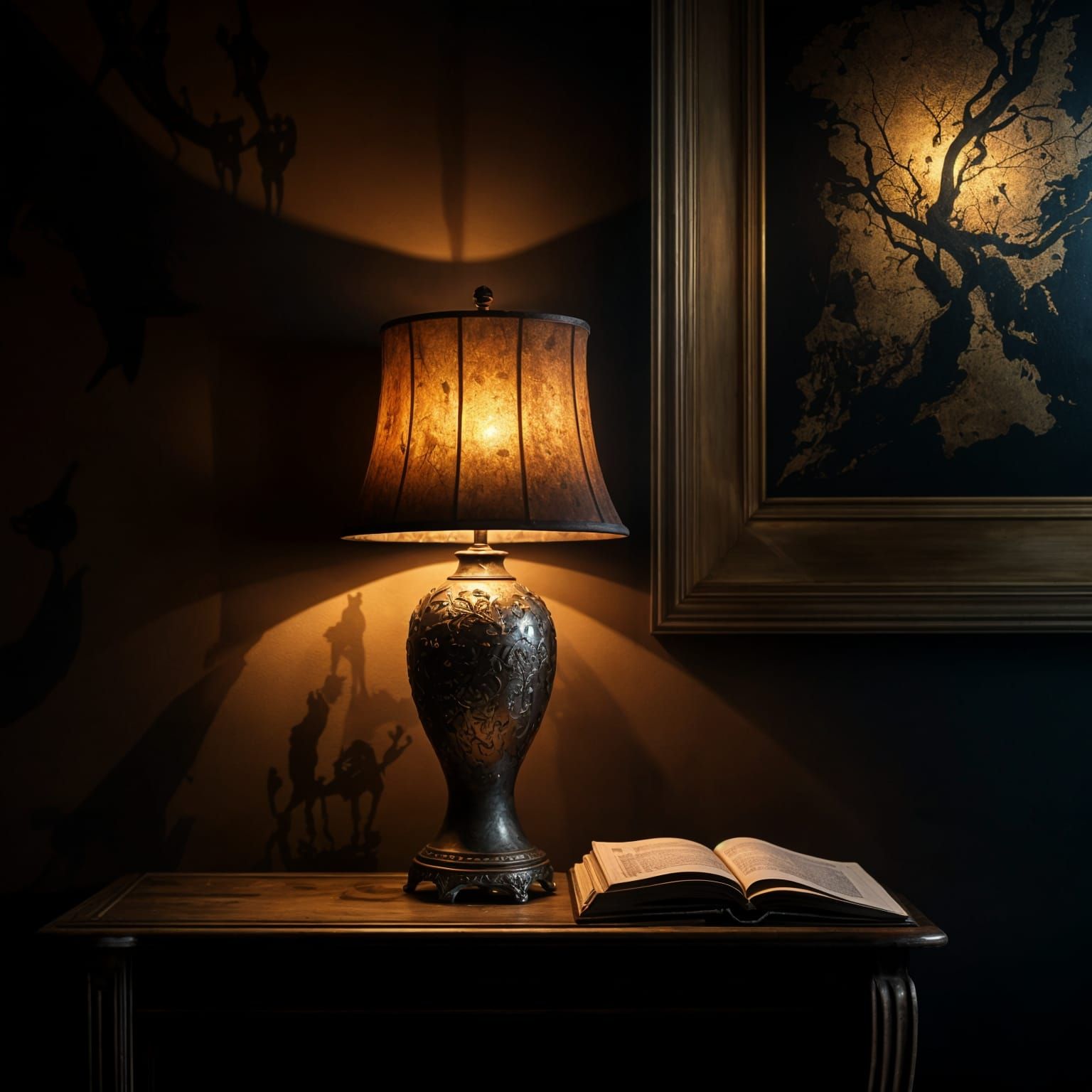 Antique Lamp Radiates Warmth in Dark Room