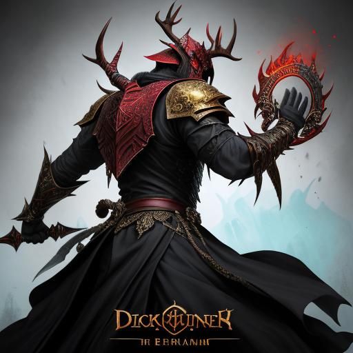 Imposing Armored Warrior with Swords on Gold Pile