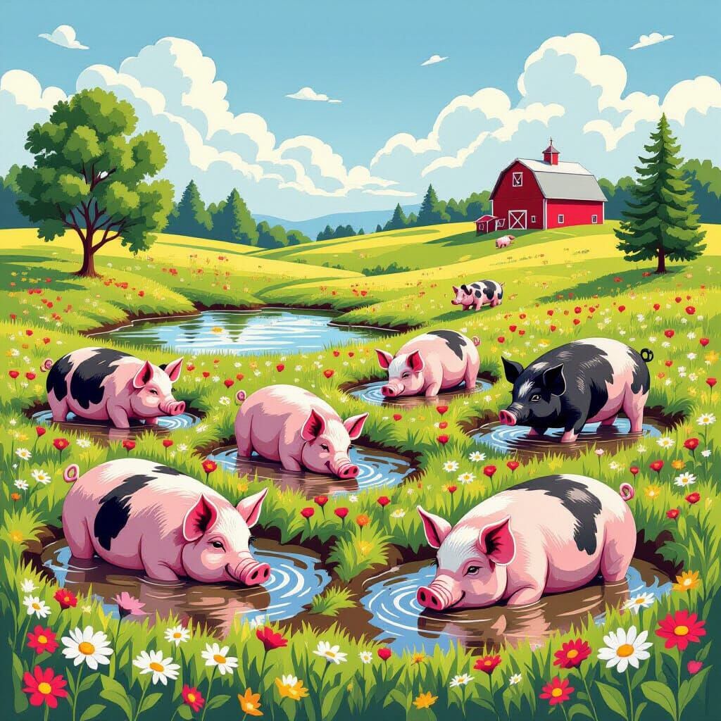 Pigs Wallowing in Clover Pasture: Abstract Vector Fractal