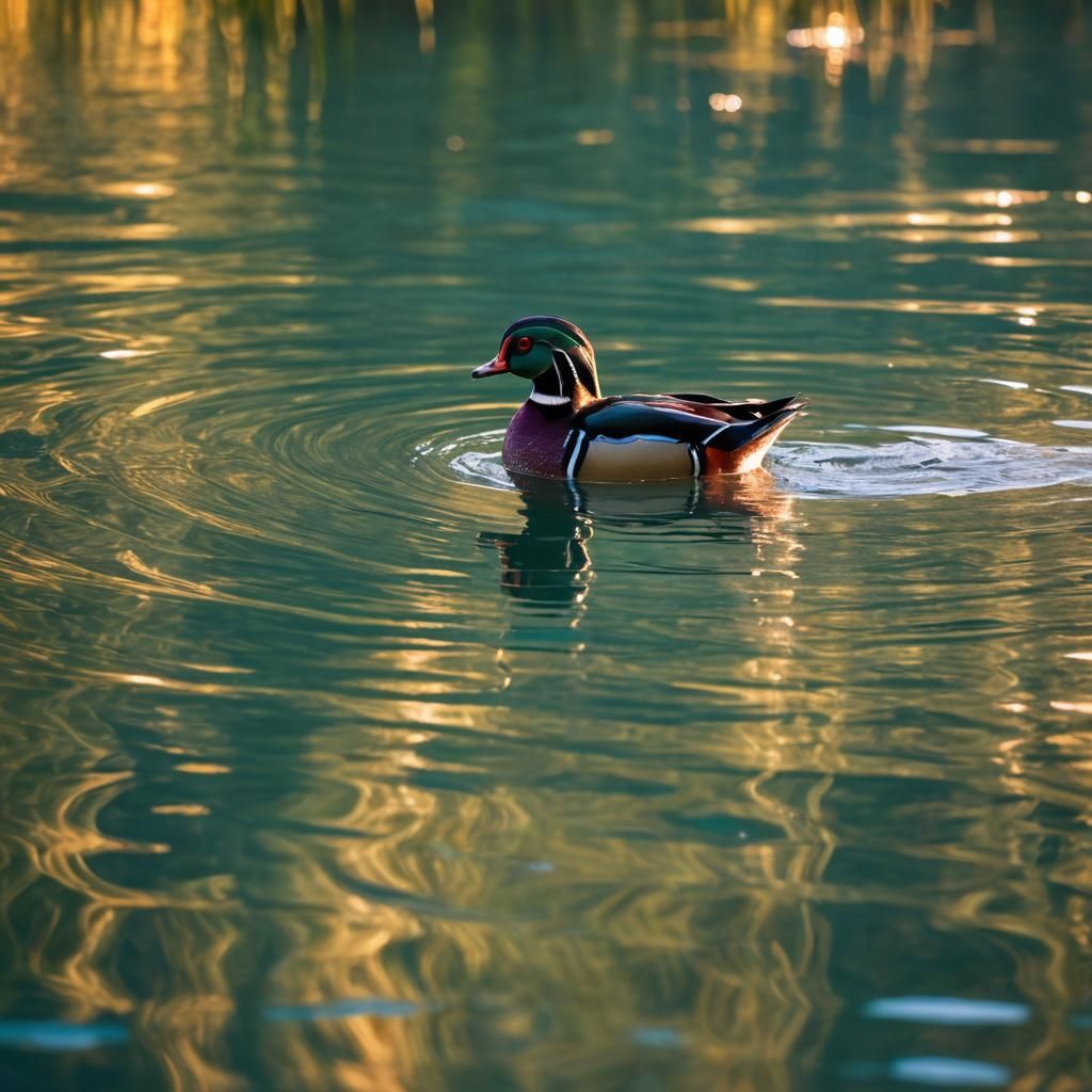 Wood Duck Swimming: Golden Hour Long Exposure