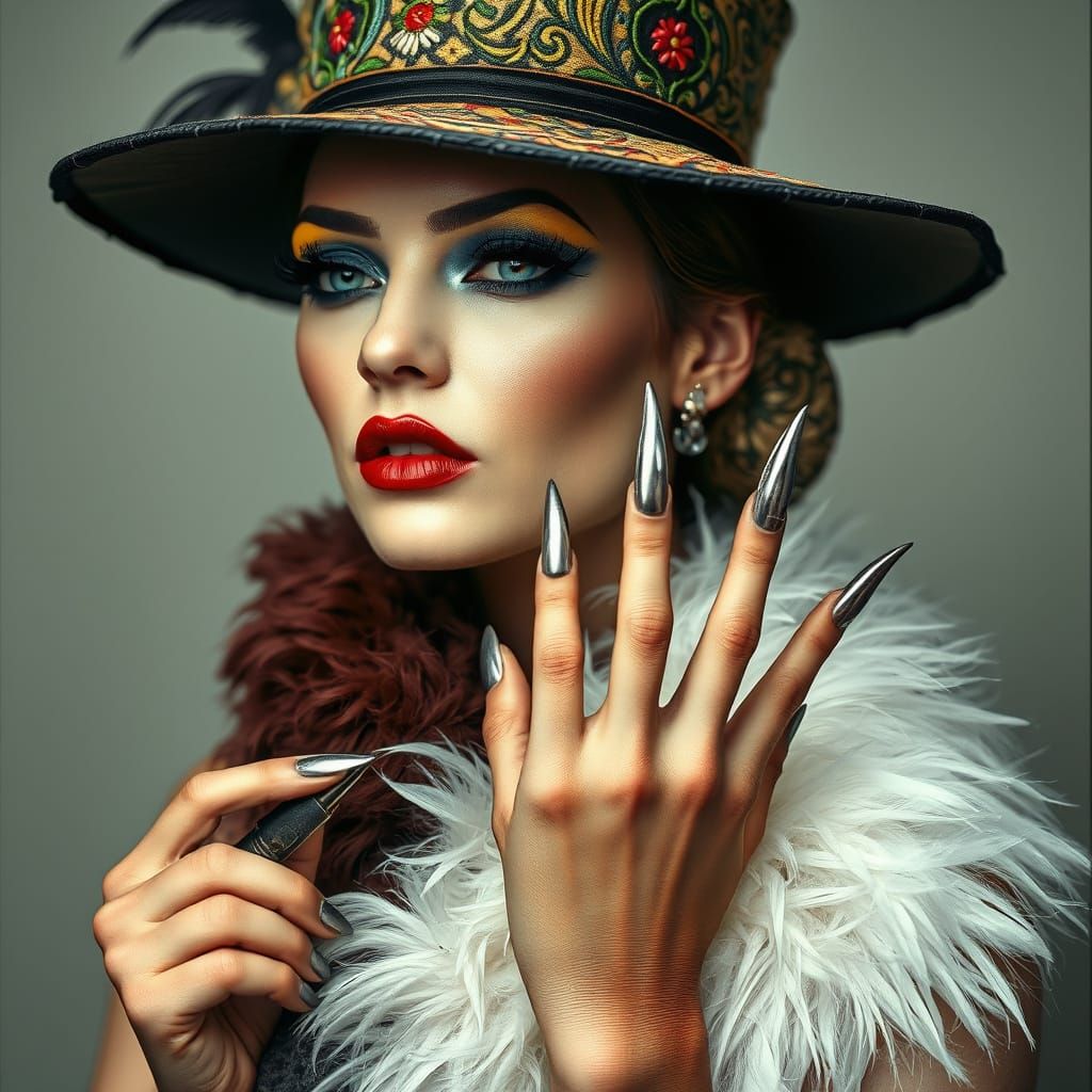 Elegant Dark Romantic Fashion Icon in Metallic Silver