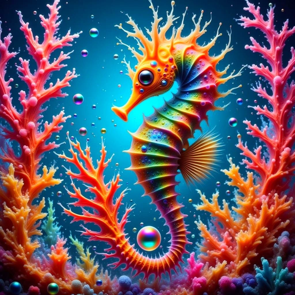 Spiraling Seahorse Dances in Vibrant Ocean Abyss