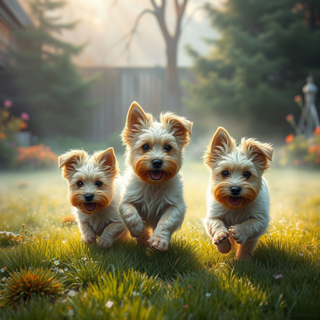 Silky Terrier Puppies in Ethereal Fantasy Yard