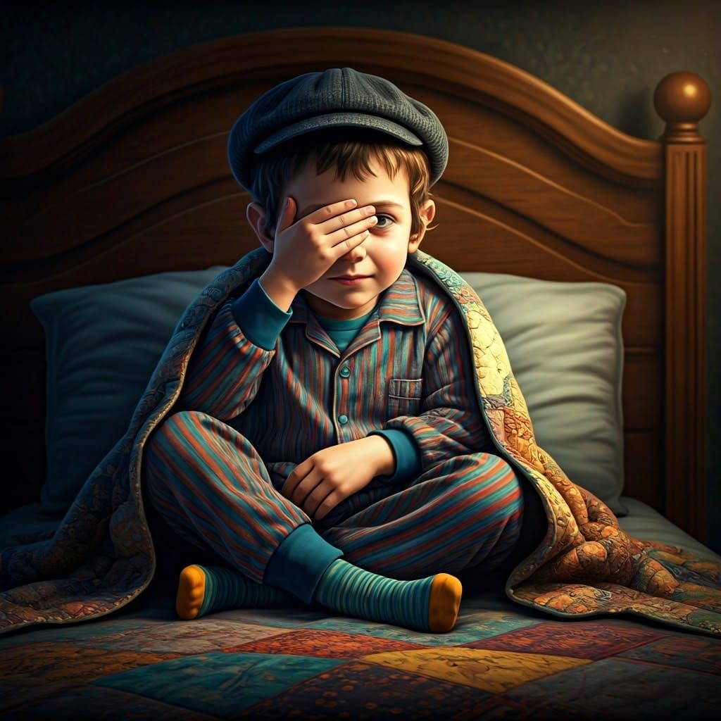 Young Hasidic Boy Lost in Whimsical Nighttime Scene