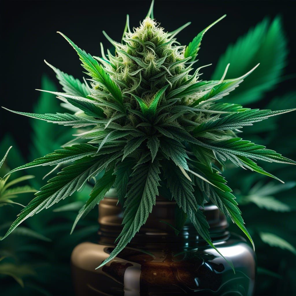 Elegant Cannabis Plant in Vase: A Botanical Masterpiece