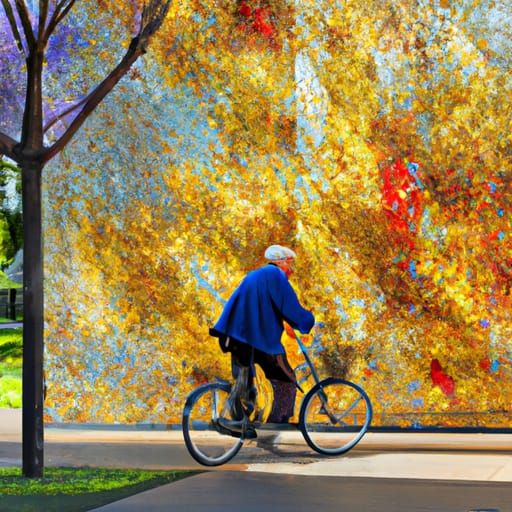 Vintage Gentleman Rides Through Jacaranda Blooms in a Golden...