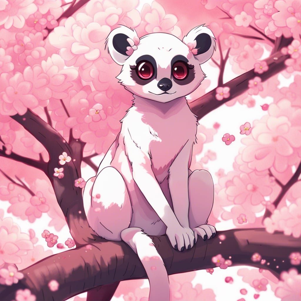 Cute Cherry Blossom Lemur in Anime Style