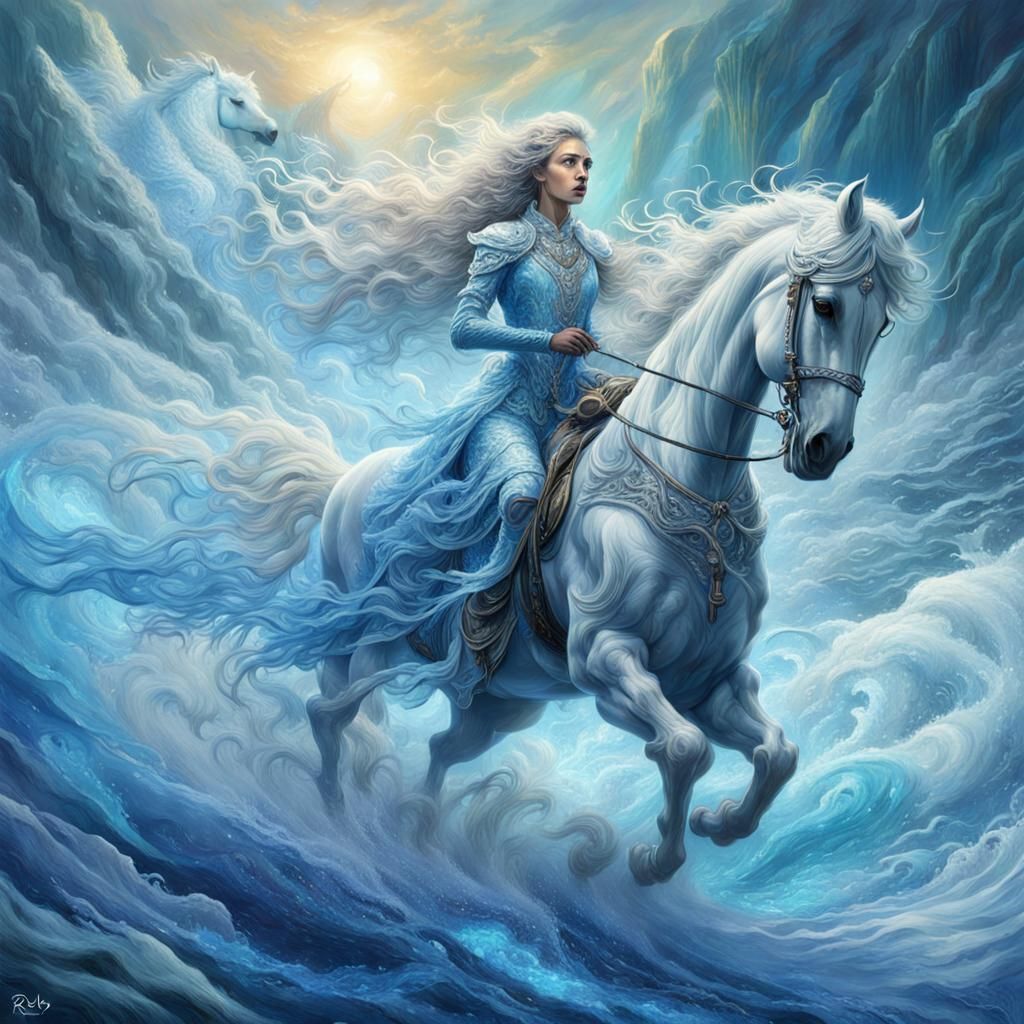 Ice Queen on Translucent Horse in Fantasy Realism
