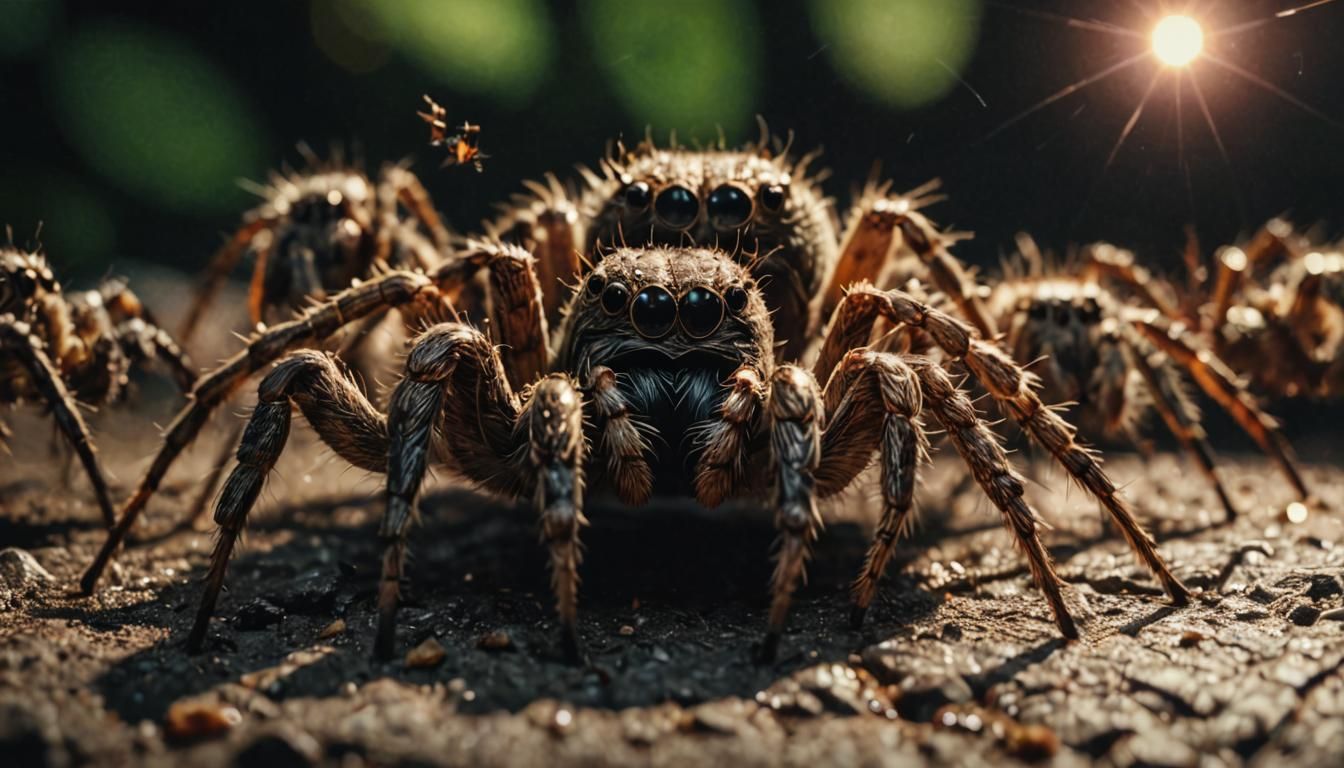 Baby Spiders Feast: A Cinematic Film Still
