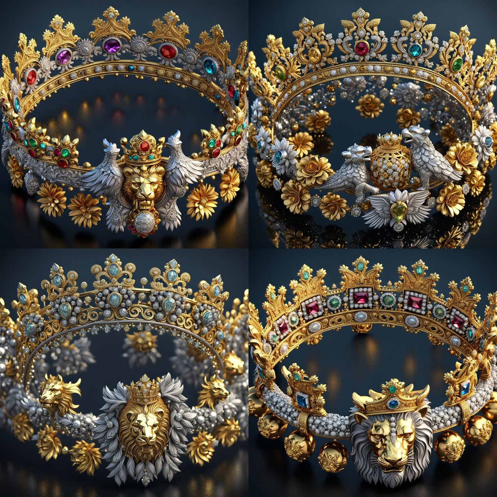 Ornate Crown of Crowns with Jewels and Floral Details