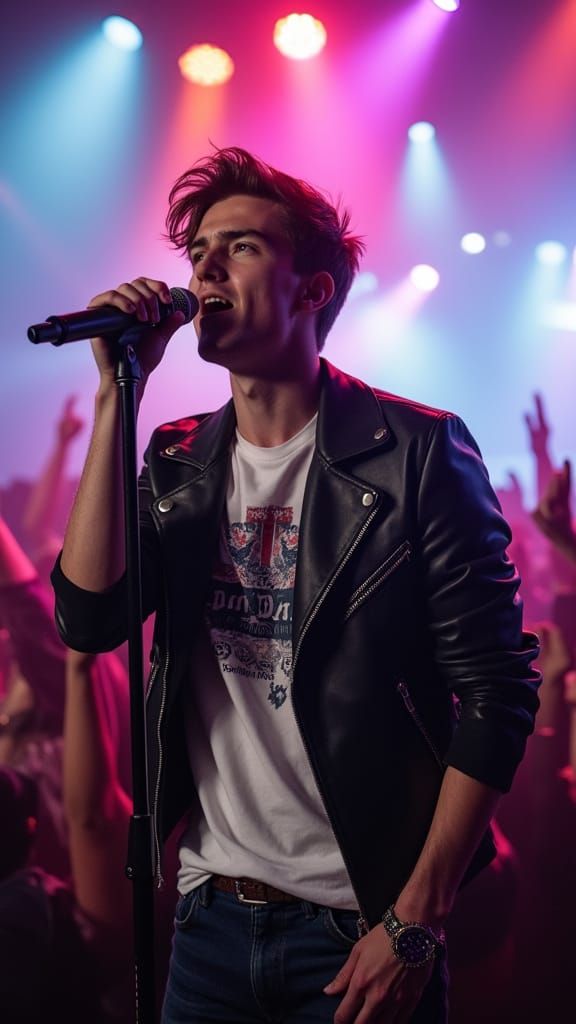 Charismatic Singer on Stage in Dramatic Lighting
