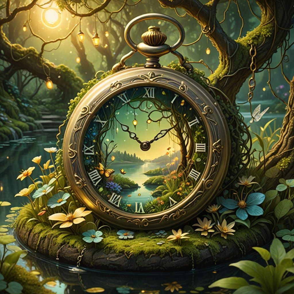 Pocket Watch Garden: A Whimsical Fantasy Illustration
