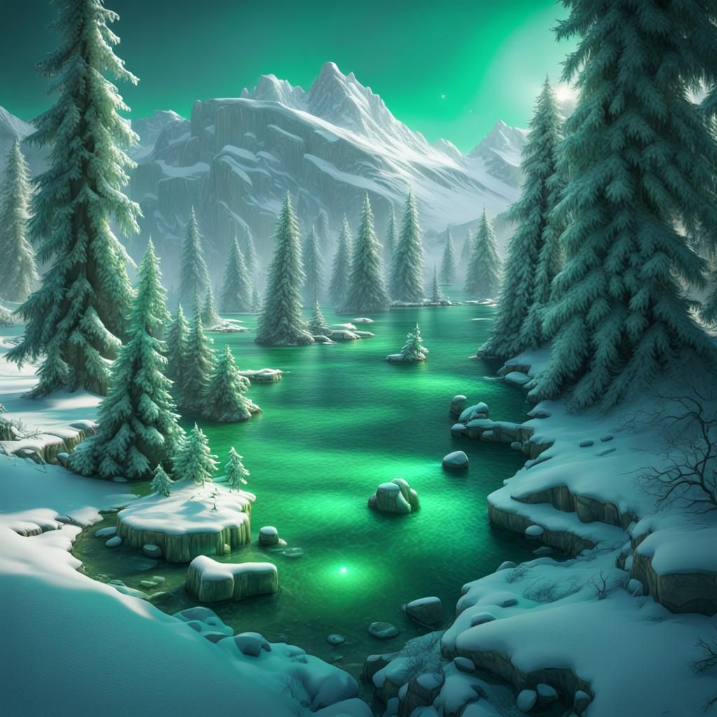 Emerald Winter Scenery in Detailed Matte Painting