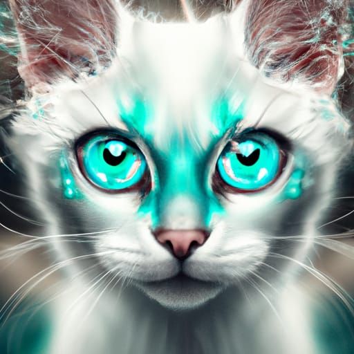 Majestic White Cat Portrait with Turquoise Eyes