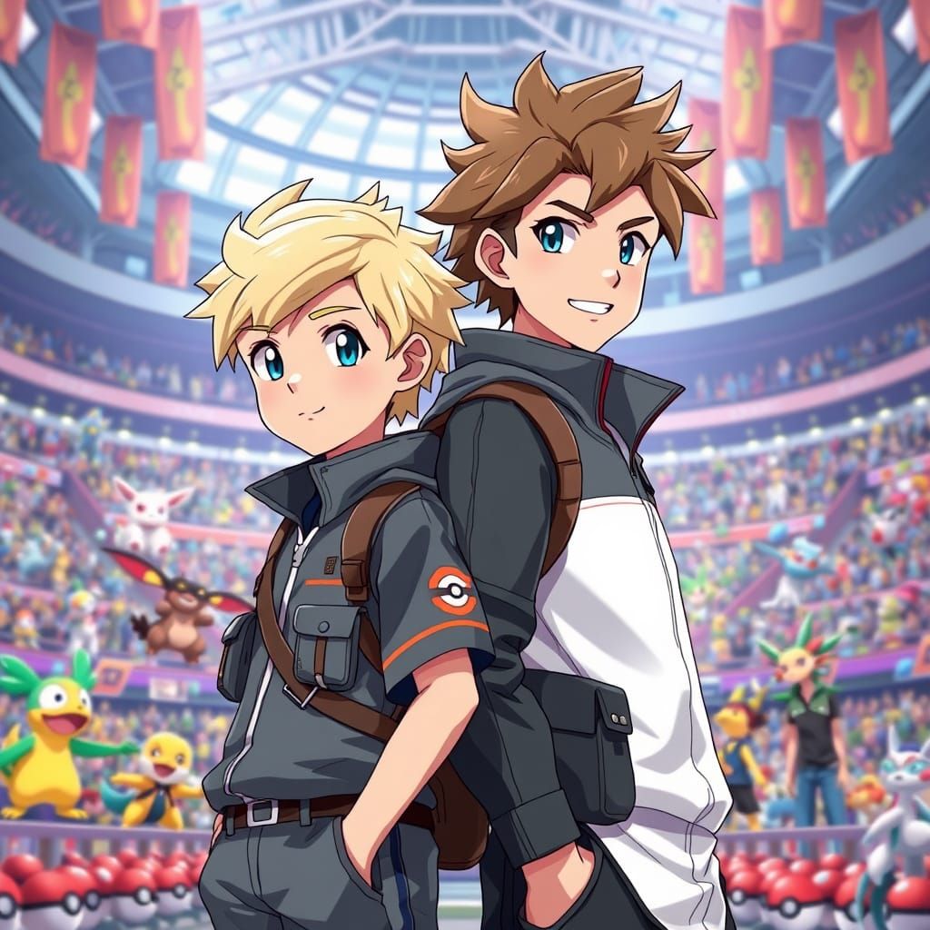 Pokémon Trainer Father and Son in Anime Style