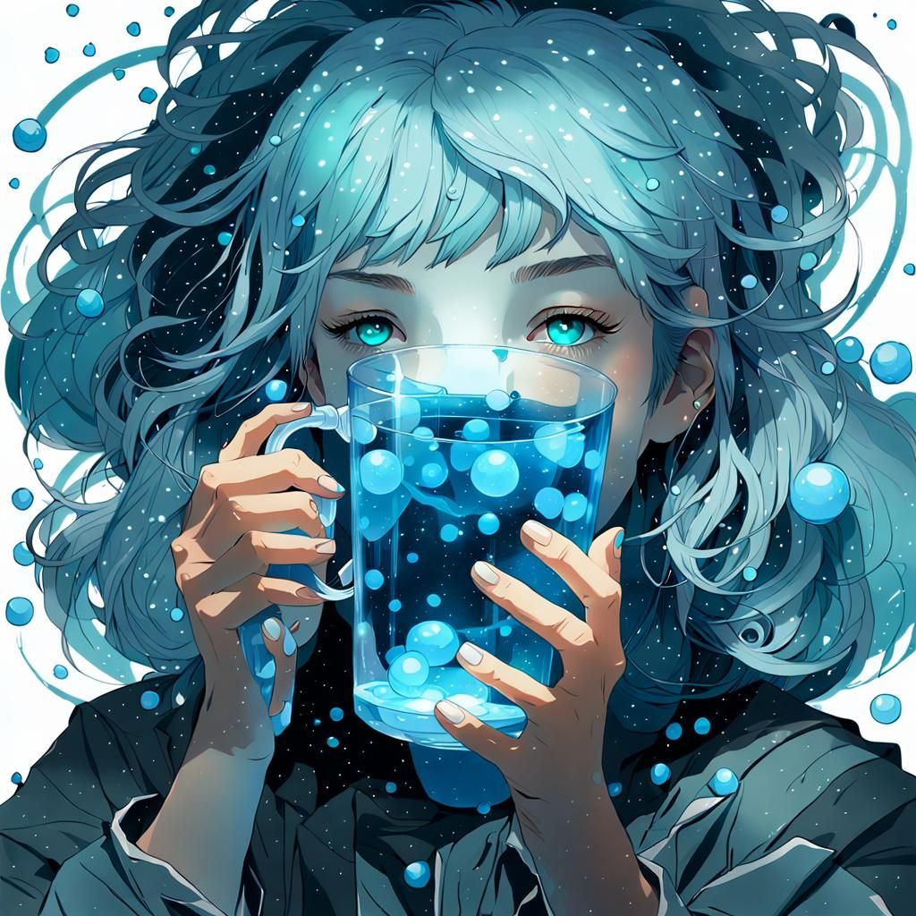 Bioluminescent Girl as Constellation with Bubble Tea