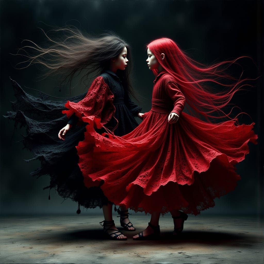 Mirrored Children in Shadow and Light