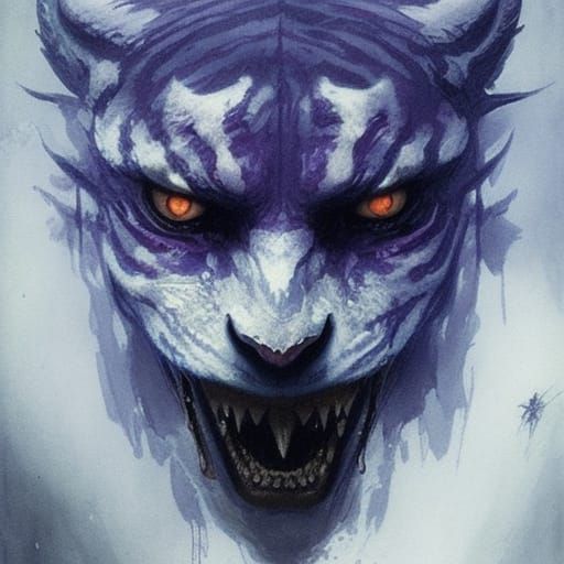 Bluish-Purple Rakshasa Tiger Demon in Horror Style