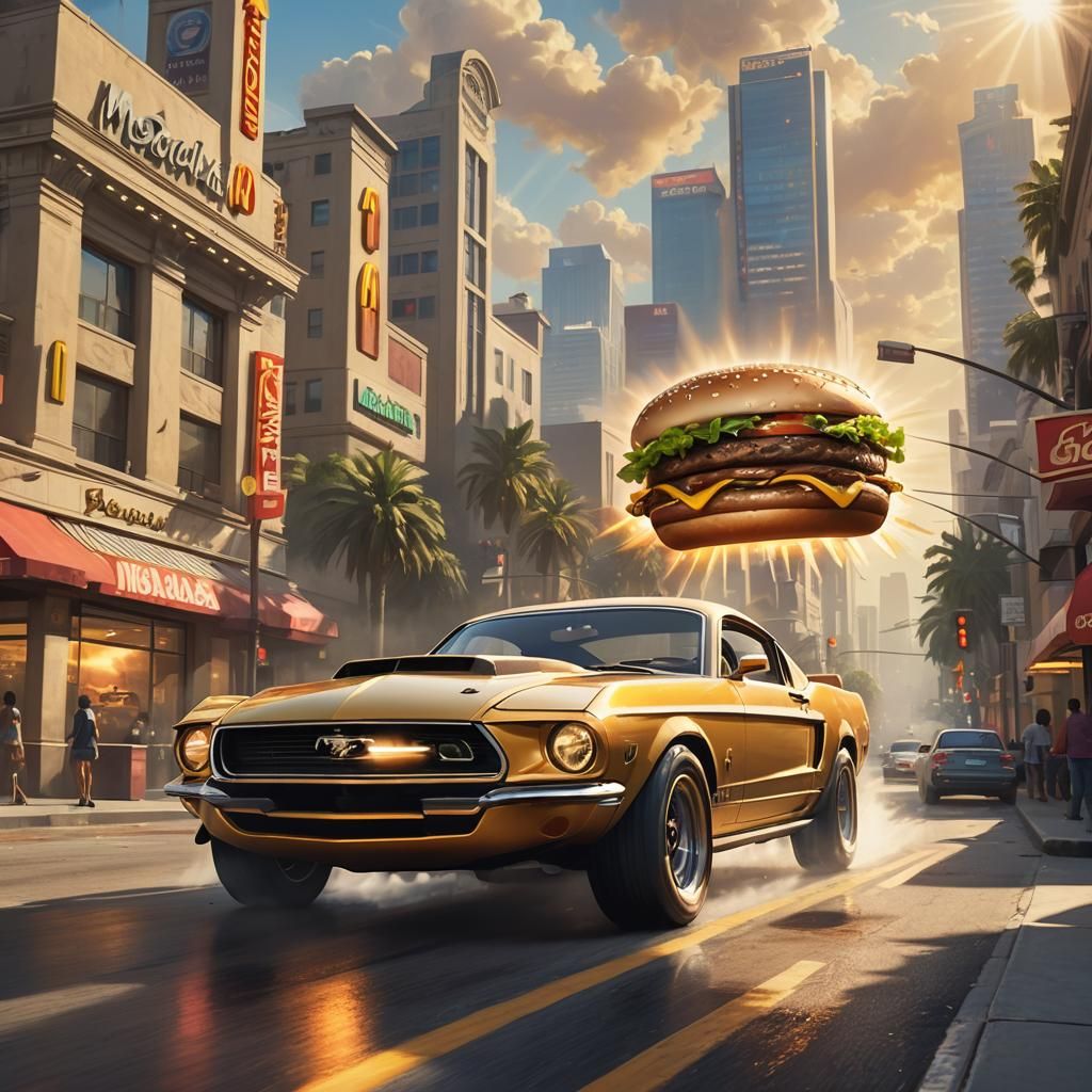Ford Mustang in Los Santos with McDonald's Burger