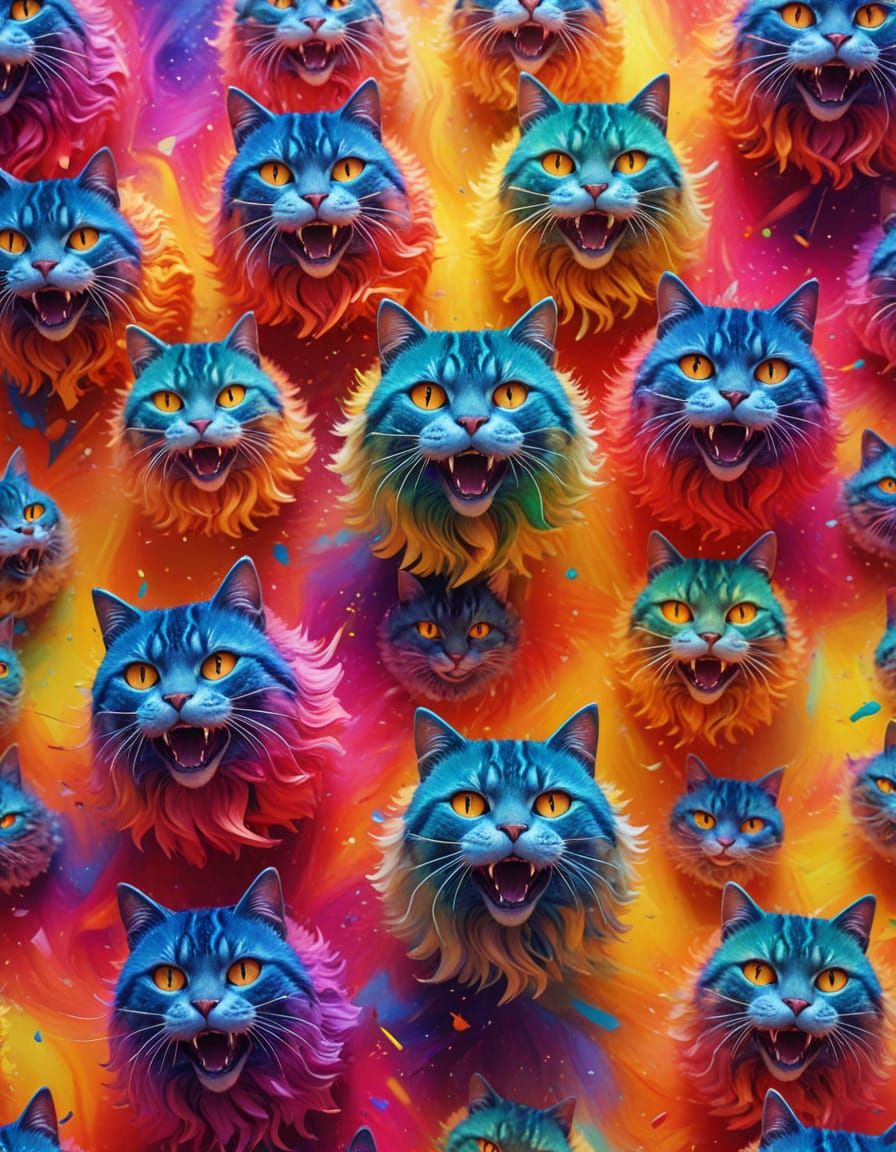 Vibrant Dreamlike Cats in Brilliant Watercolor Style