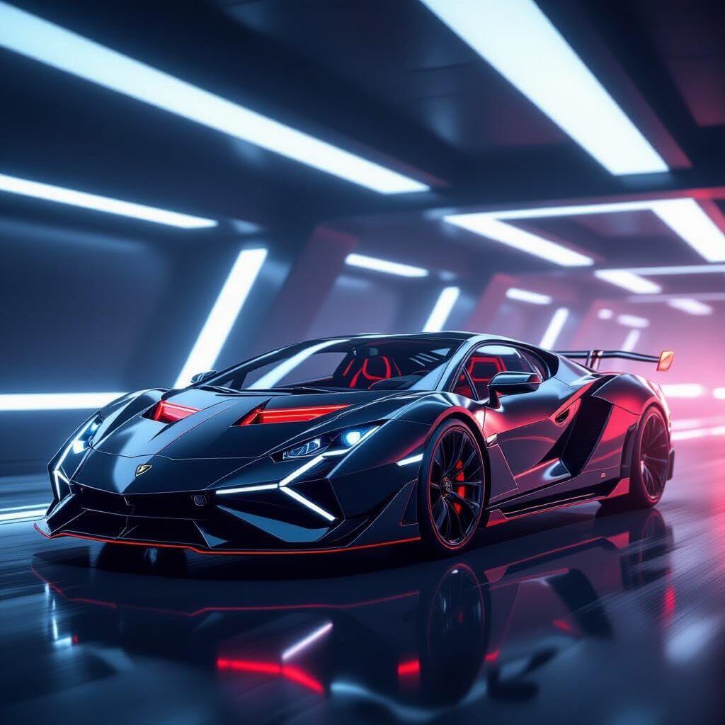 Black Lamborghini Sian With Glowing Red Engine