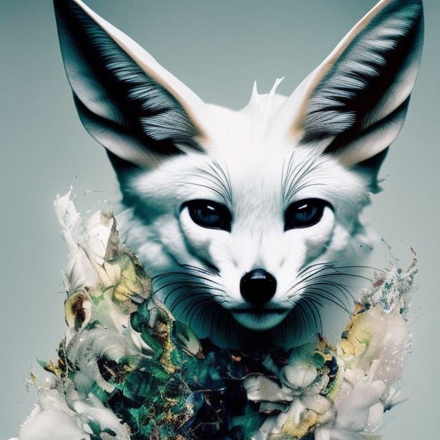 Adorable Fennec Fox Portrait in Inkblot Style