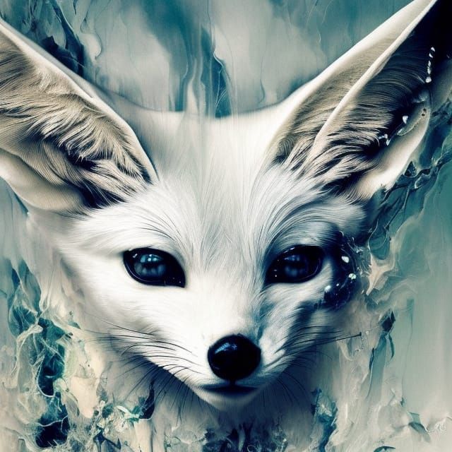 Chibi Fennec Fox Portrait in Inkblot Style