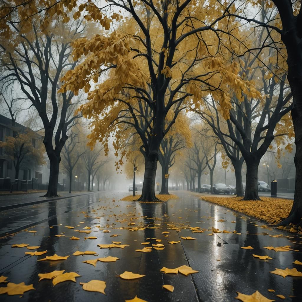 Eerie Autumn Leaves Driven by Wind: Dark Surrealism