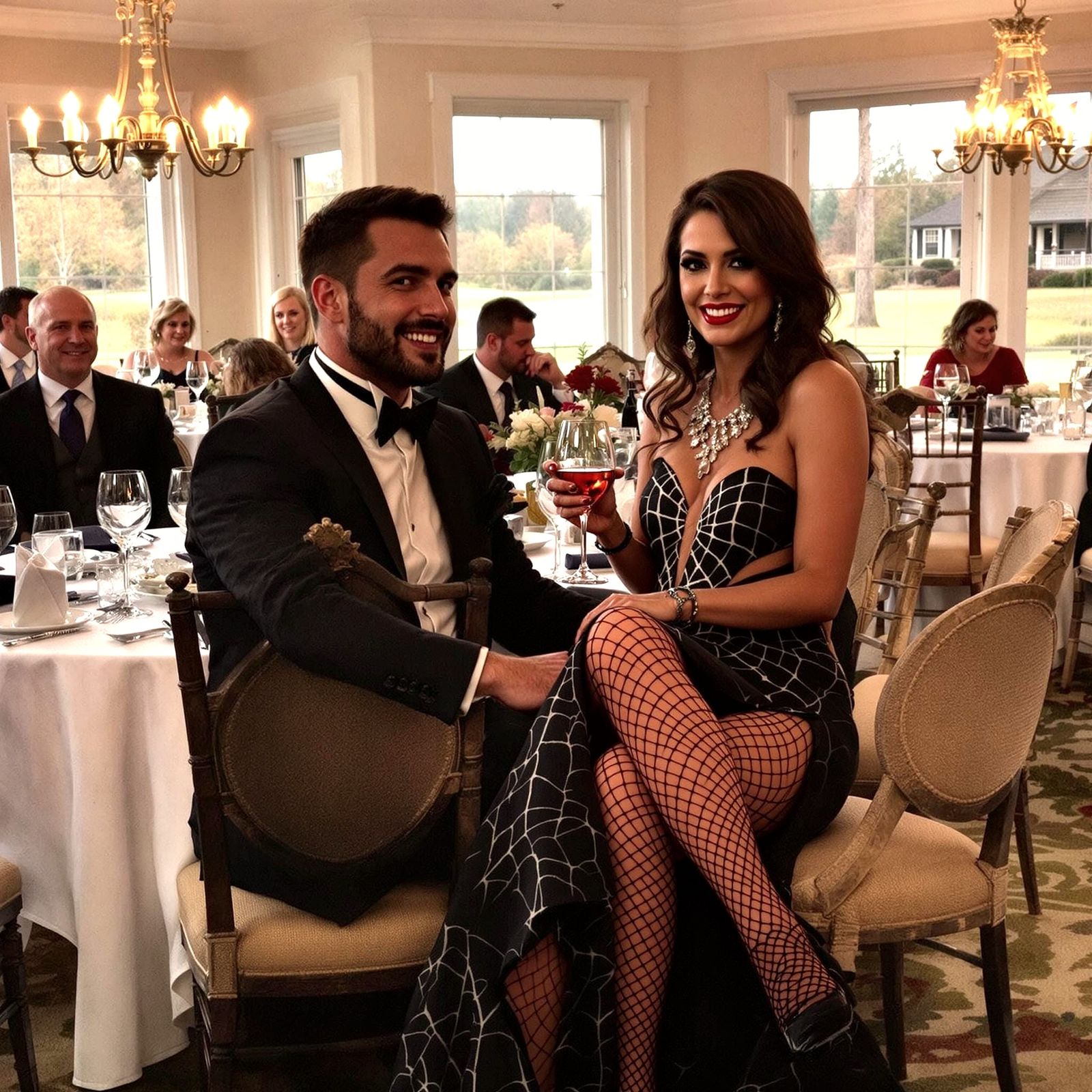 Gothic Vampire Goddess in Luxurious Evening Gown at Upscale ...