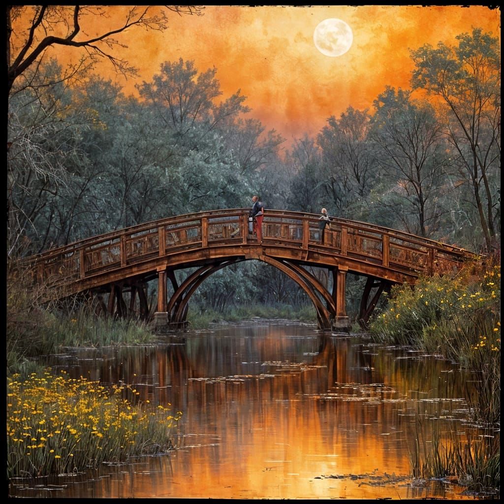 Burnt Orange Eclipse Over Polluted River: Grunge Aesthetic