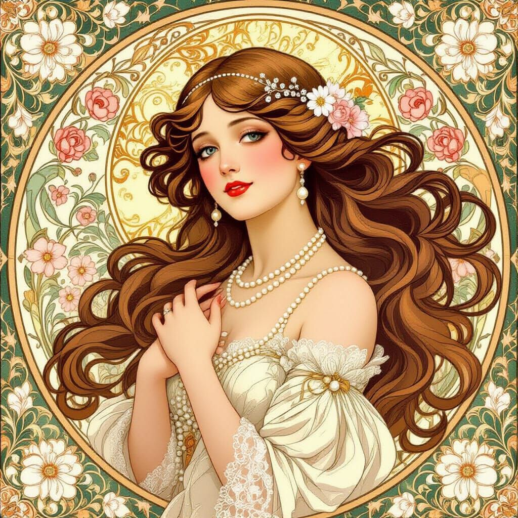 Art Nouveau Woman with Floral Patterns