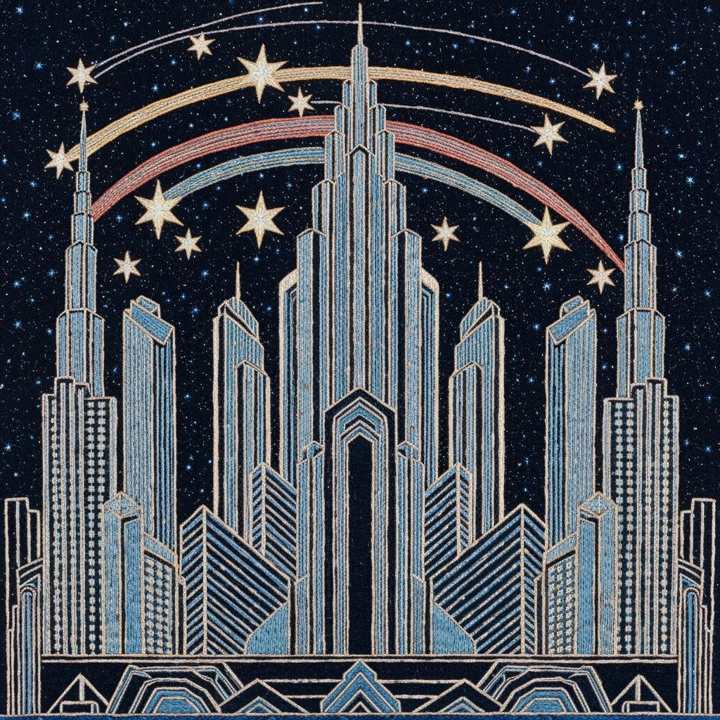 Art Deco Skyscrapers with Shooting Stars