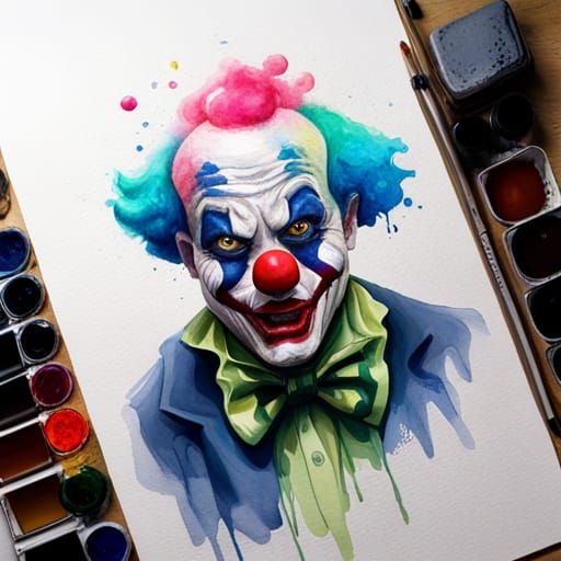 Sad Clown: Watercolor Portrait Inspired by Cézanne