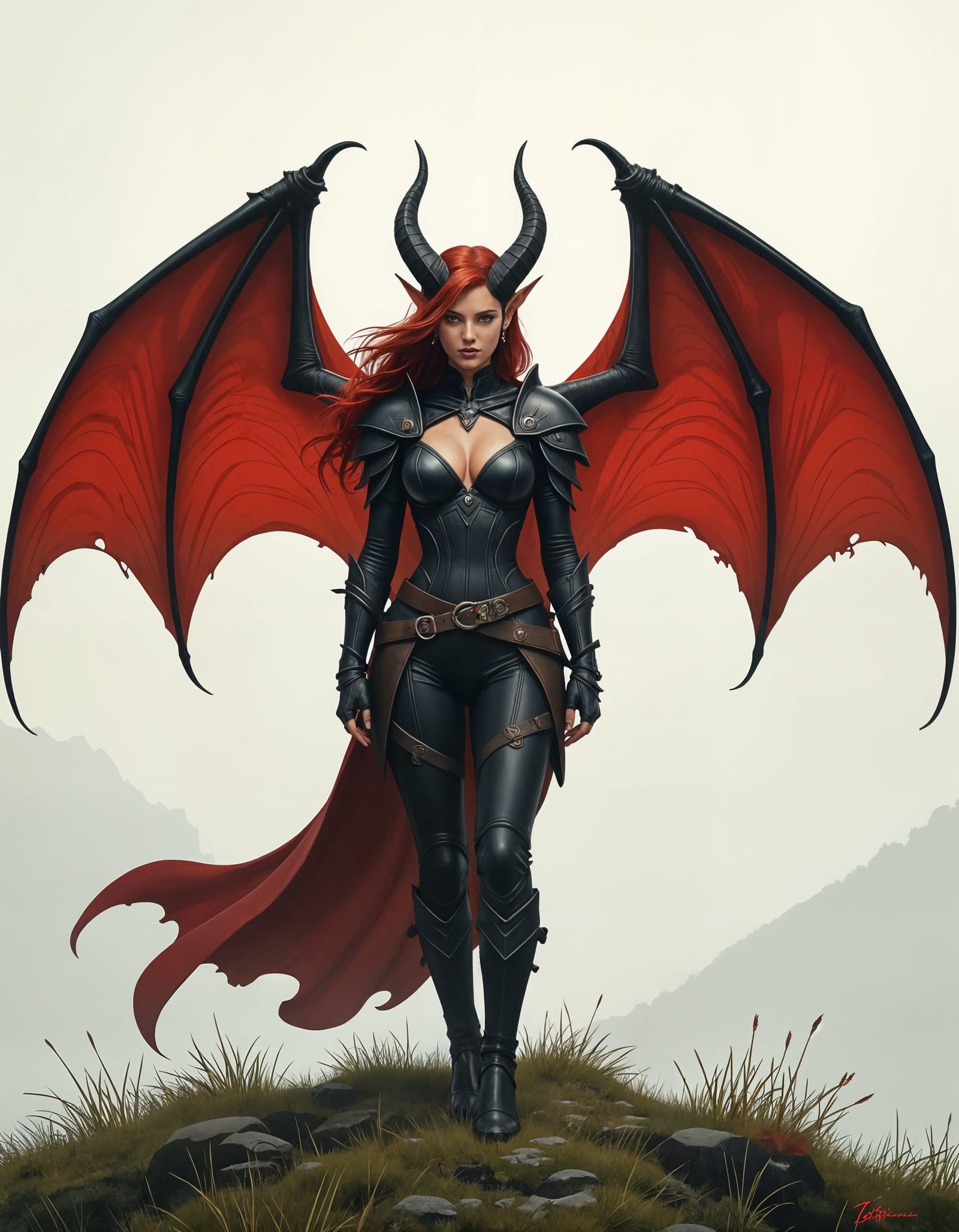 Winged Tiefling Adventurer on a Hilltop