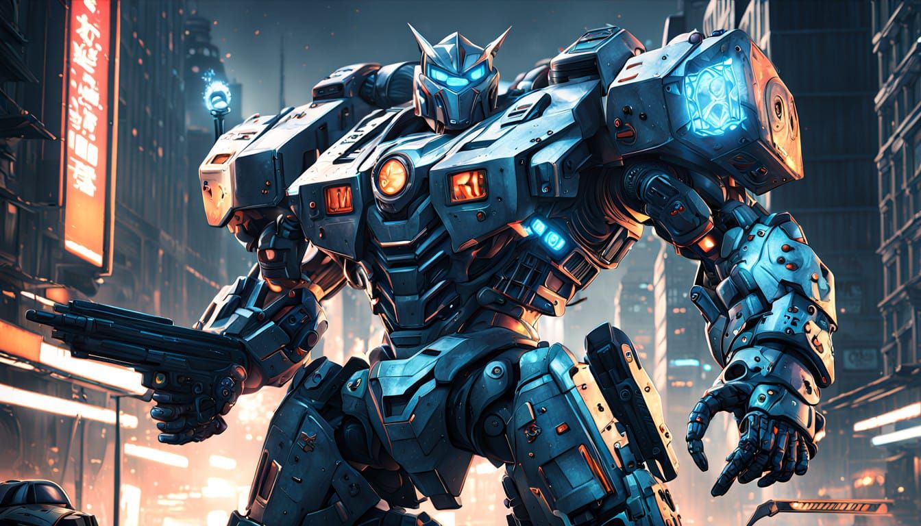 Epic Sci-Fi Mecha Warrior in Dynamic Pose