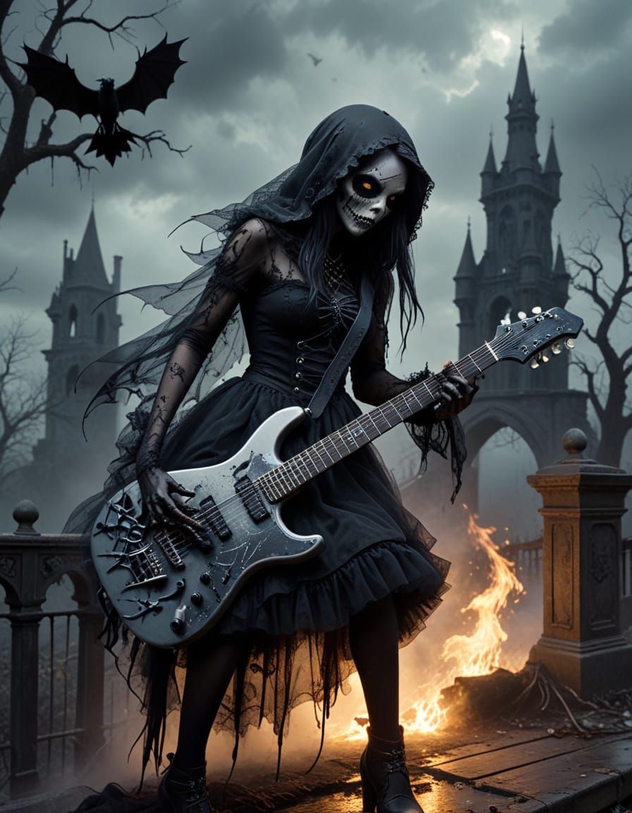 Gothic Punk Zombie Hybrid Shreds on Abandoned Bridge