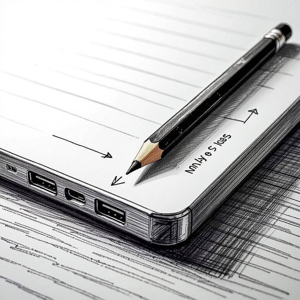 Pencil Sketch of Study Table with USB Ports