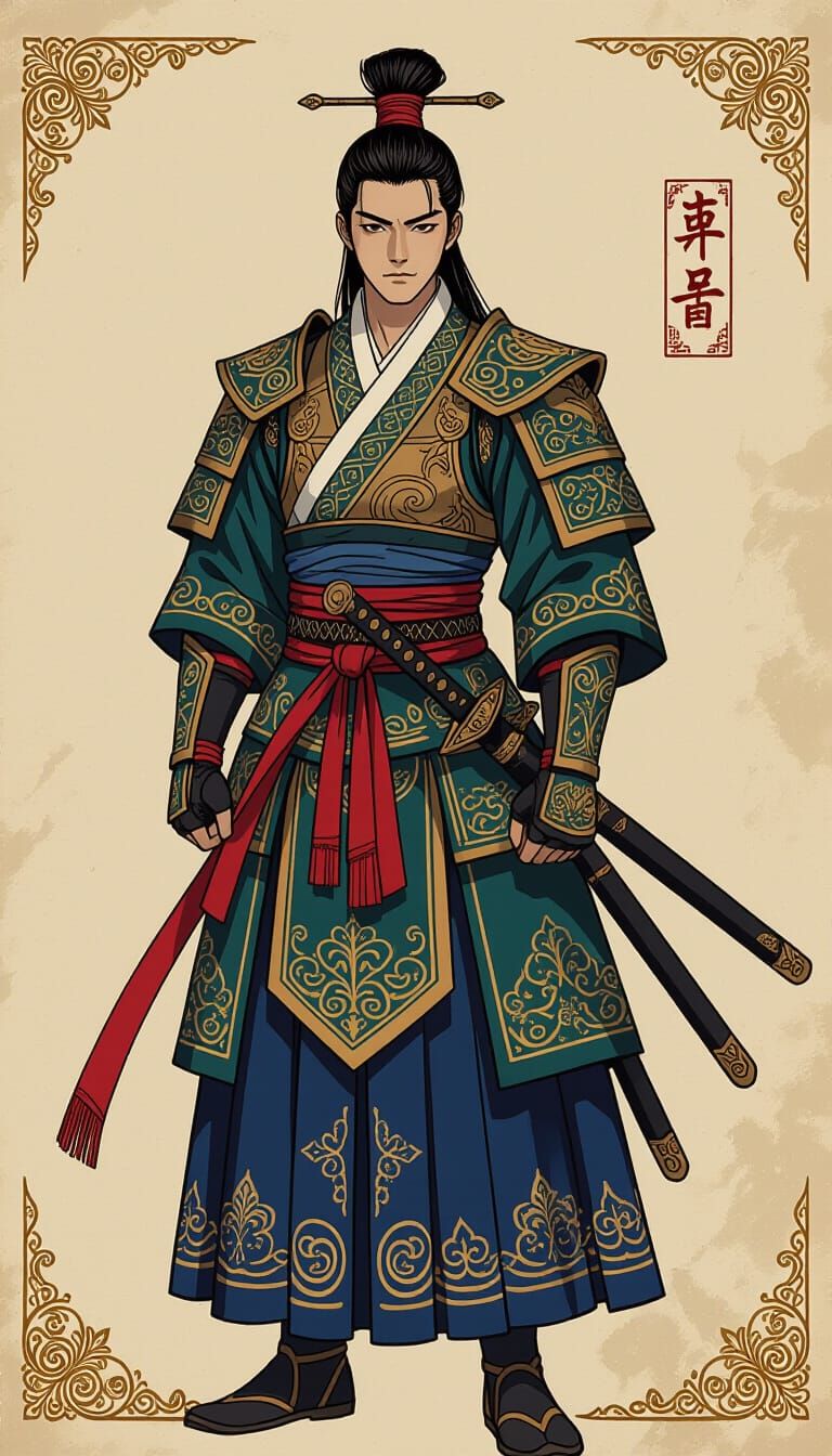 Korean Serpent-Blooded Warrior in Vintage Fantasy Style