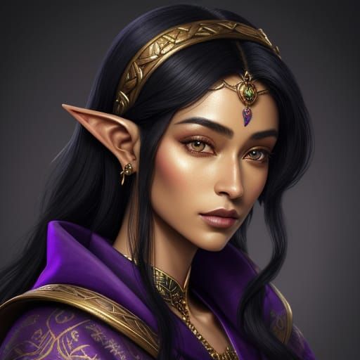 Elegant Elf Diplomat in Purple Robes: Digital Portrait