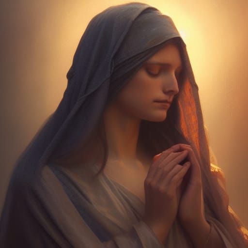 Mary Magdalene Praying: Detailed Portrait in Hyperreal Style