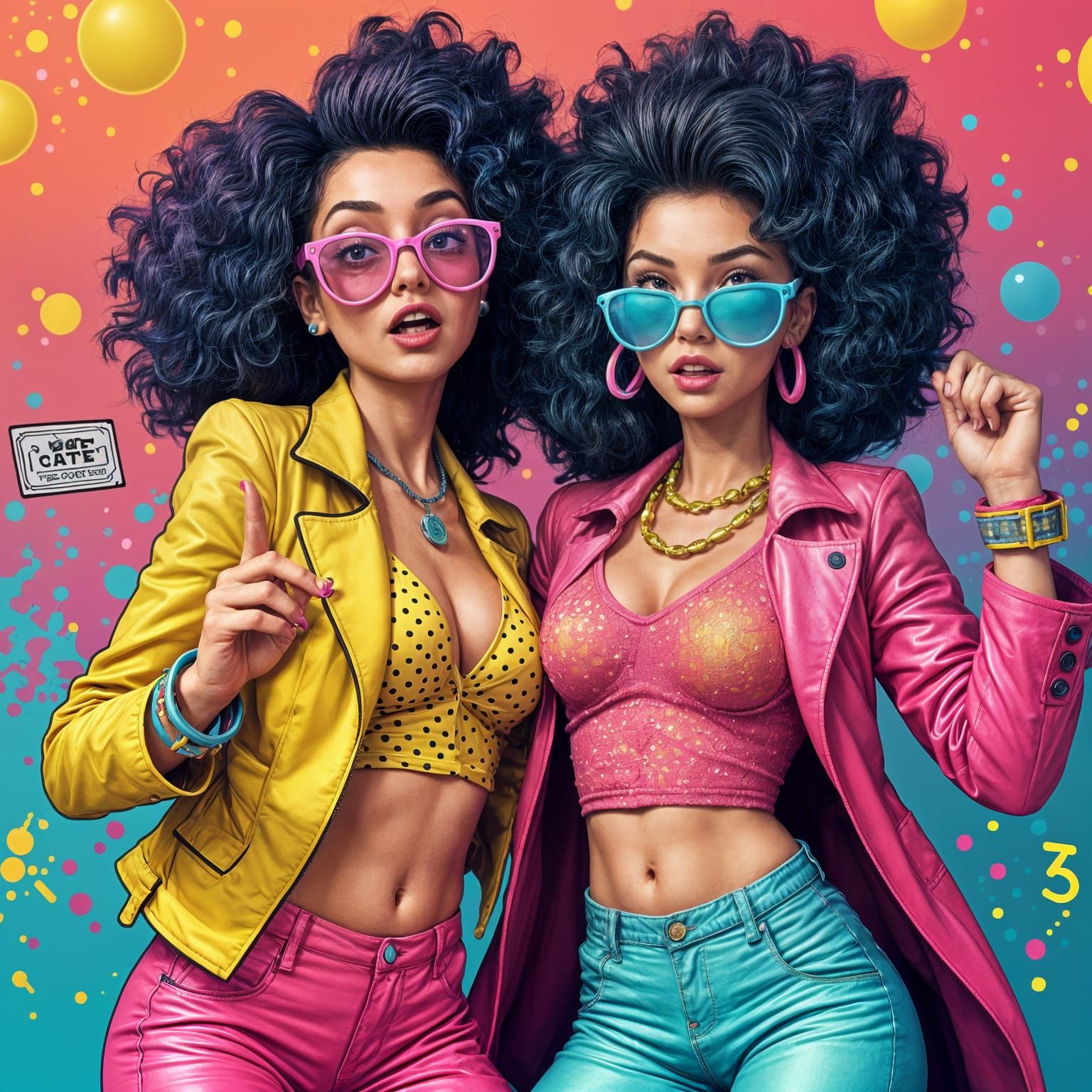 80s Style Album Cover with Cartoon Women