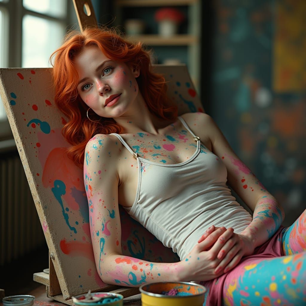 Ecstatic Girl Painted in Studio, Fine Detail Render