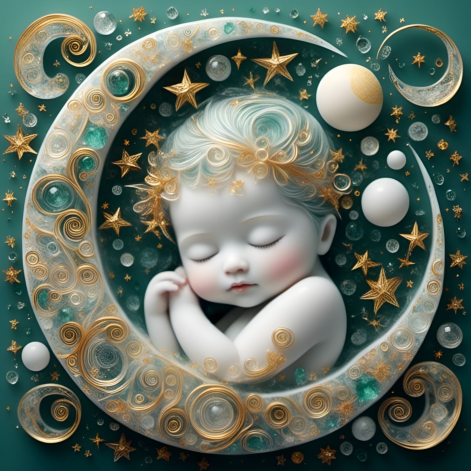 Art Deco Moon Smiles on Baby