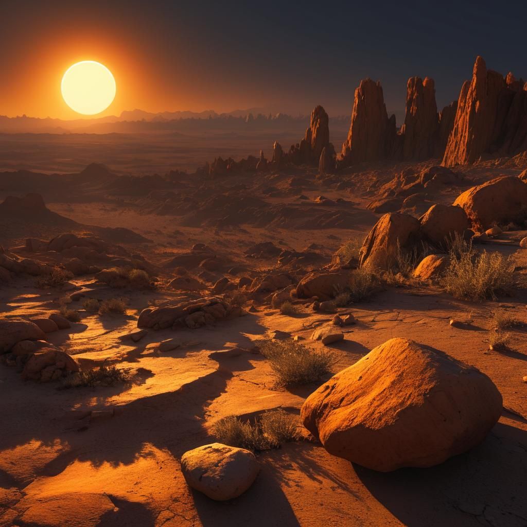 Fantasy Desert Landscape with Jagged Rocks