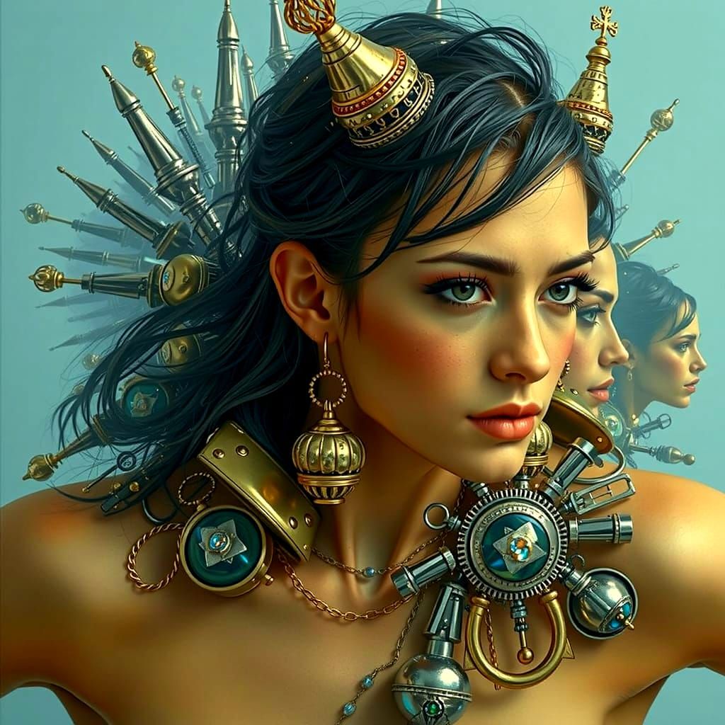 Mysterious Figure in Infinite Mirrors: Hyperrealistic Abstra...