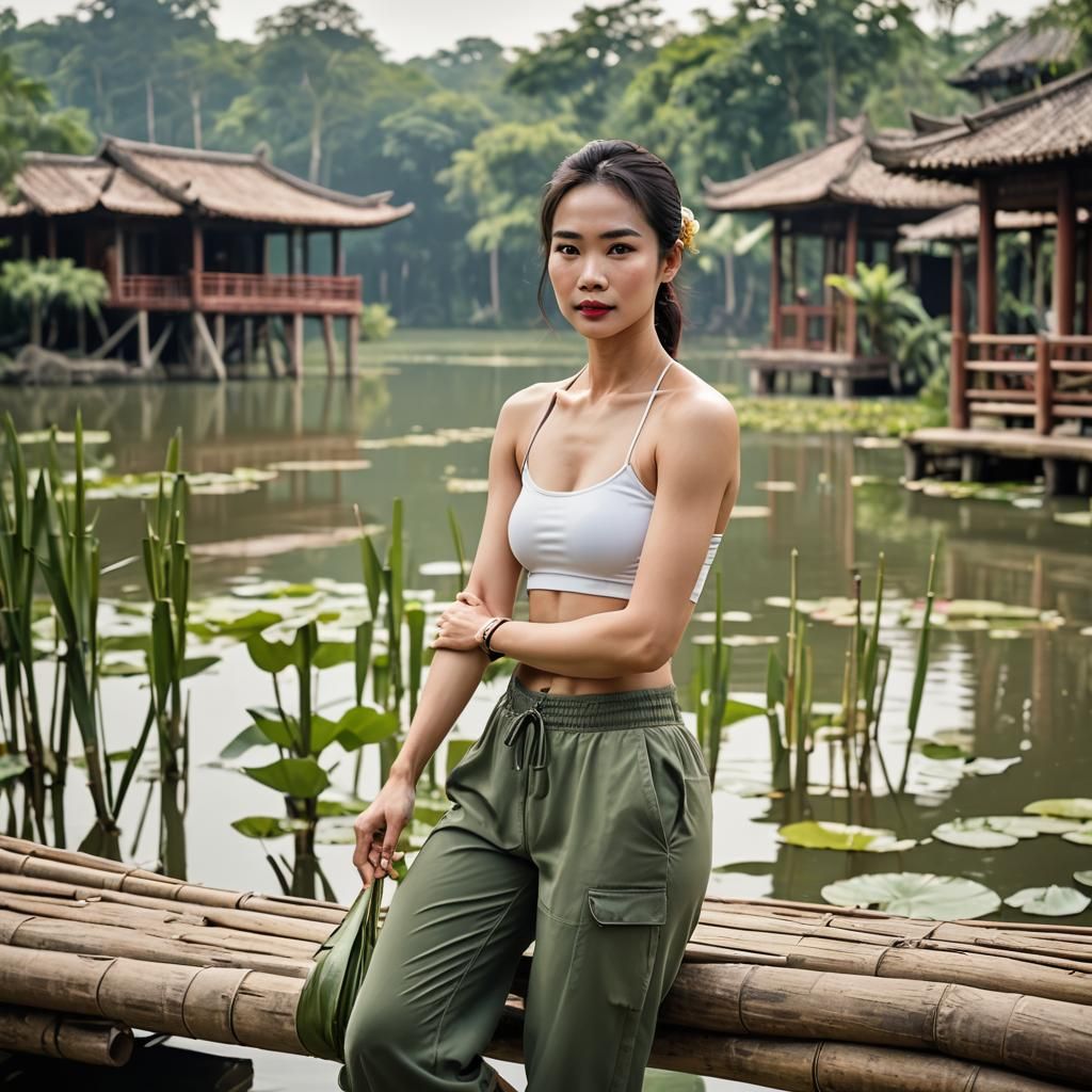 Athletic Vietnamese Woman in Lakeside Photo