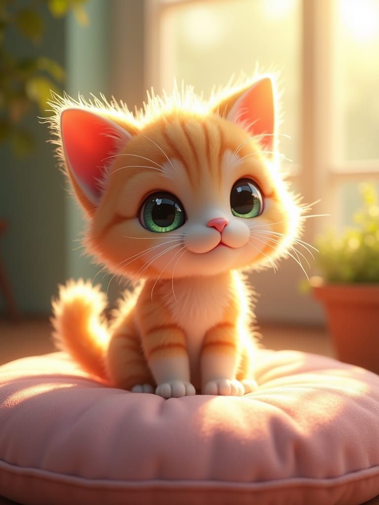 Sparkly Chibi Kitten in Sunshine: 3D Render