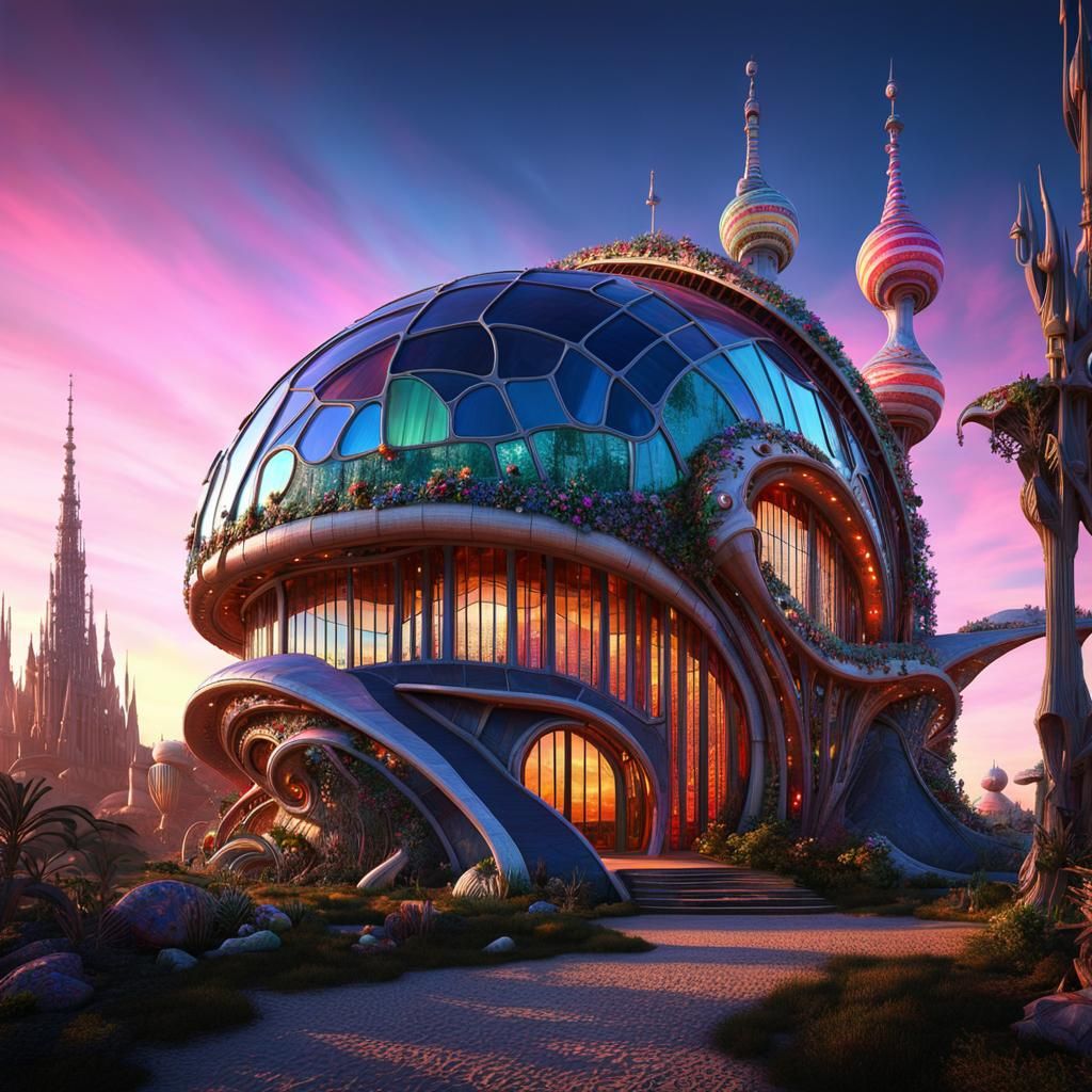 Psychedelic Candy Snail House on Alien Planet