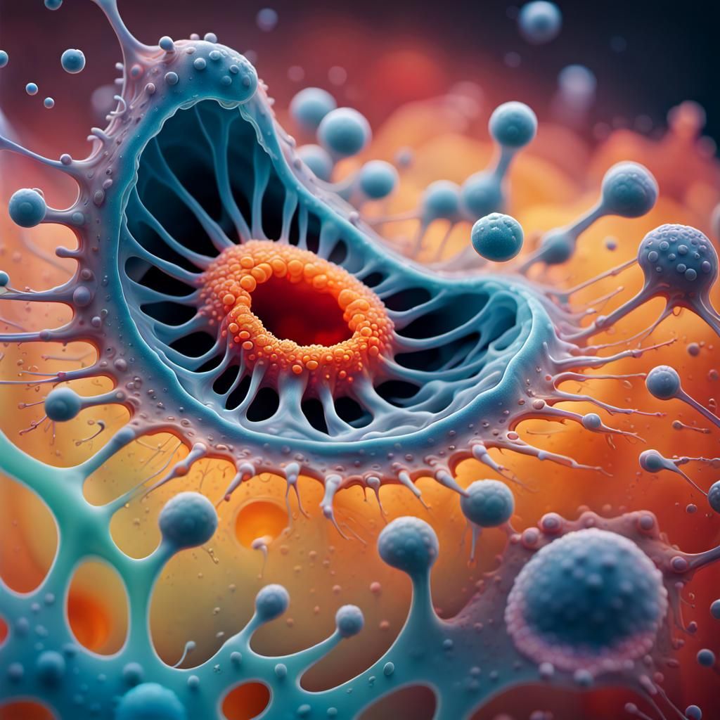 Hyperrealistic Amoeba Under Microscope in Splash Art Style